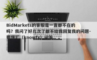 BidMarkets的客服是一直都不在的吗？我问了好几次了都不给我回复我的问题-要懂汇（knowfx）问答