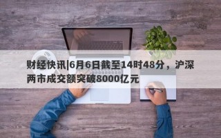 财经快讯|6月6日截至14时48分，沪深两市成交额突破8000亿元