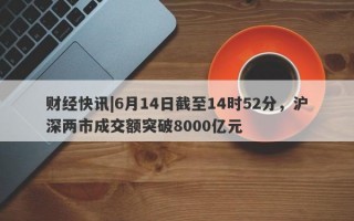 财经快讯|6月14日截至14时52分，沪深两市成交额突破8000亿元