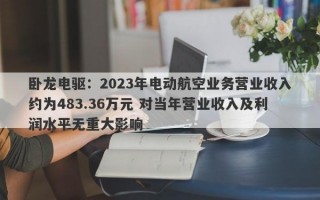 卧龙电驱：2023年电动航空业务营业收入约为483.36万元 对当年营业收入及利润水平无重大影响