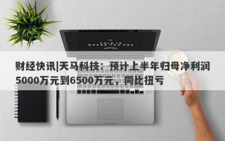 财经快讯|天马科技：预计上半年归母净利润5000万元到6500万元，同比扭亏