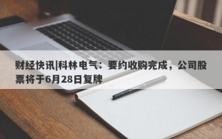 财经快讯|科林电气：要约收购完成，公司股票将于6月28日复牌