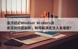 温莎经纪Windsor Brokers资金流动问题剖析，如何解决无法入金难题？